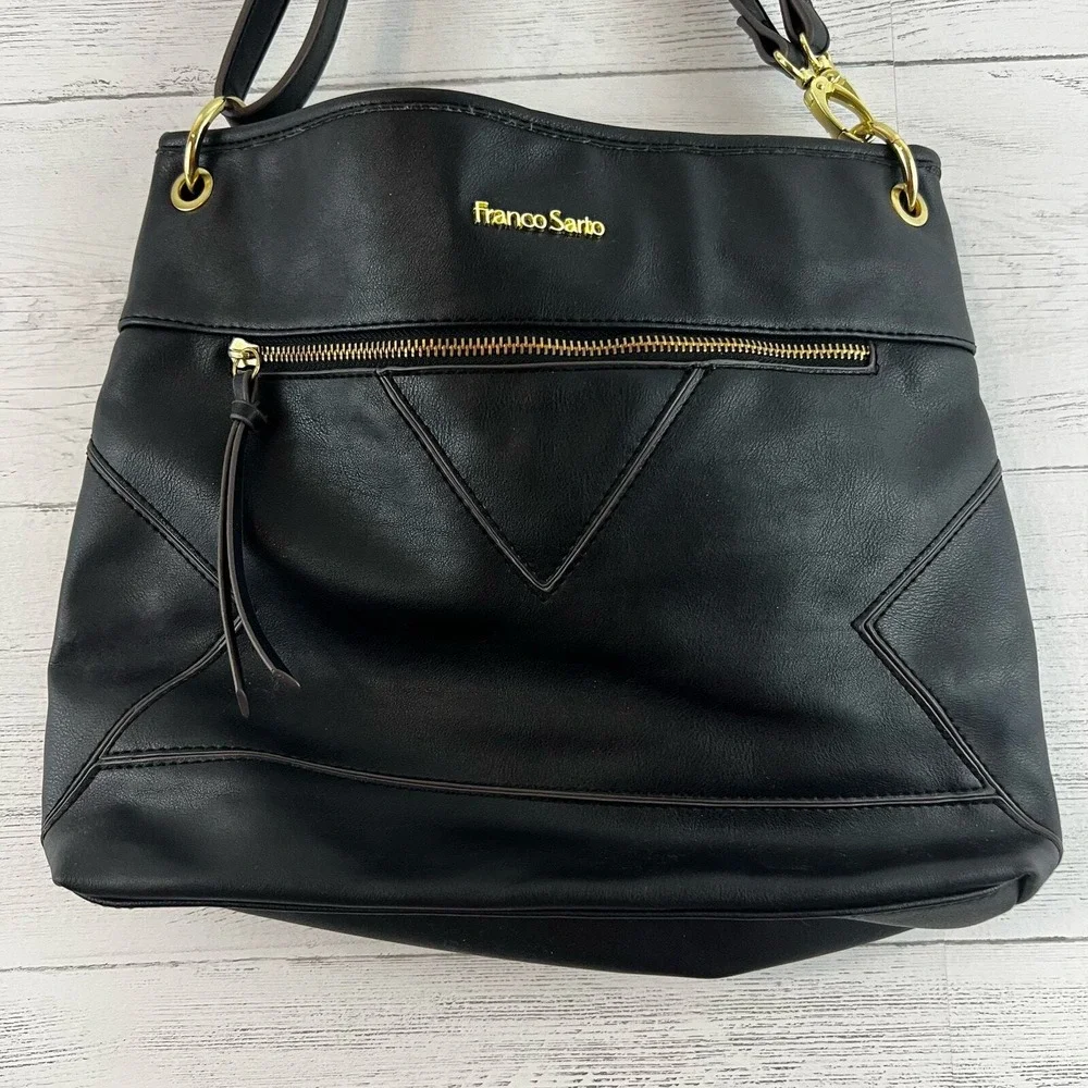 Franco Sarto Black Faux Leather Convertible Shoulder Bag